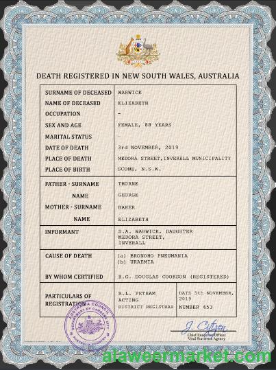Australia vital record death certificate PSD template